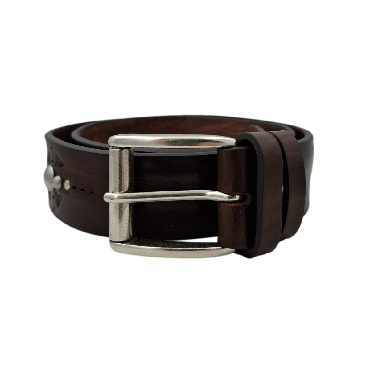 Marbles & Leather - Cintura 4 cm moro in vero cuoio con borchie sferiche e ricami - ESPERANTOBELTS