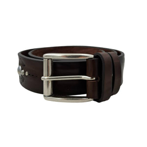 🔥 NOVITA' 🔥 Marbles & Leather - Cintura 4 cm moro in vero cuoio con borchie sferiche e ricami