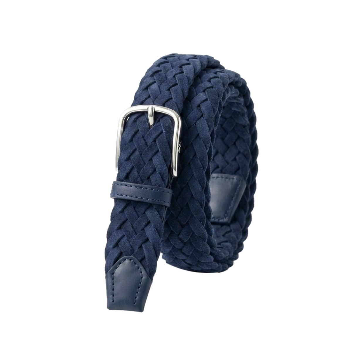 Cintura 3,5 cm intrecciata in pelle scamosciata foderata in cotone con fibbia anallergica - Blu