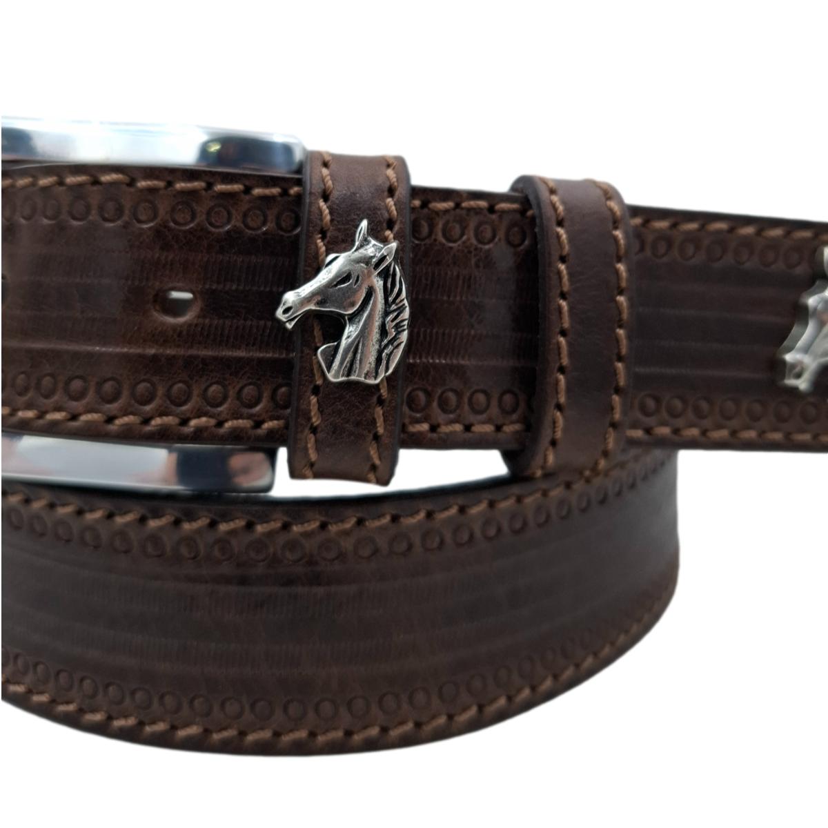 King's Horse - Cintura 3,5 cm in cuoio moro lavorato a mano con borchie a forma di  cavallo - ESPERANTOBELTS