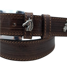 Carica l&#39;immagine nel visualizzatore di Gallery, 🔥 NOVITA&#39; 🔥  King&#39;s Horse - Cintura 3,5 cm in cuoio moro lavorato a mano con borchie a forma di  cavallo