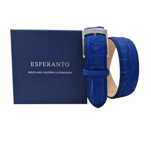 Cintura in Coccodrillo 4 cm Blu Elettrico con lavorazione a Piramidi