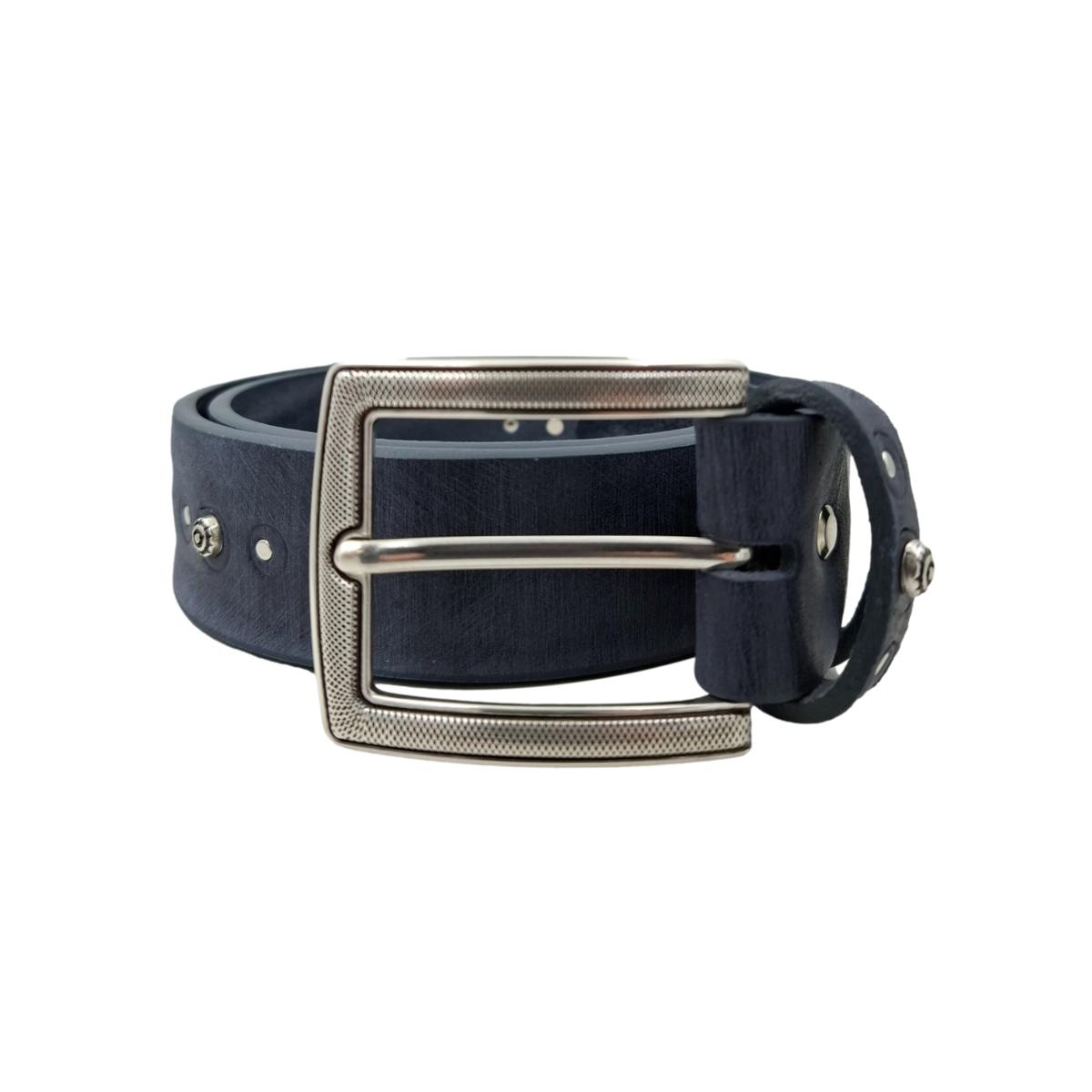 🔥NOVITA'🔥  Blue Washed Royal - Cintura in cuoio Blu Washed con borchie e fibbia lavorata - ESPERANTOBELTS