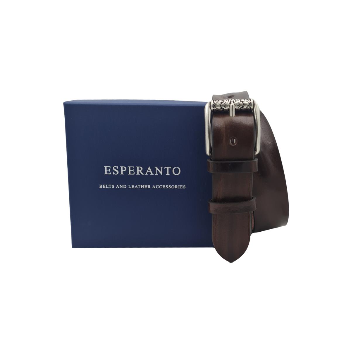 Cintura 4 cm in Vero Cuoio di Toro Grinzato con Fibbia a Rullo Ricamata - ESPERANTOBELTS