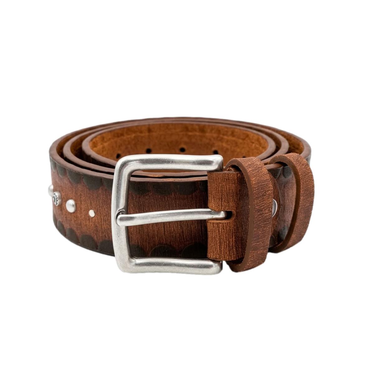 Bohémien Rustic - Cintura 4 cm in cuoio Cognac smerigliato,bordi a contrasto e borchie metalliche