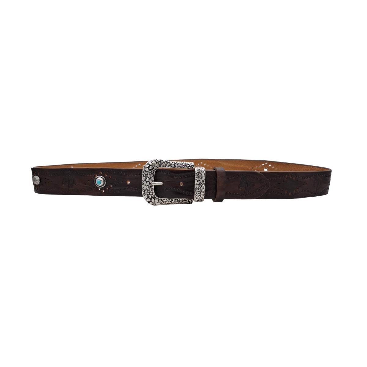 Pegaso - Cintura in cuoio 4 cm con borchie ,fantasie di cavalli , passante e fibbia metallici - ESPERANTOBELTS