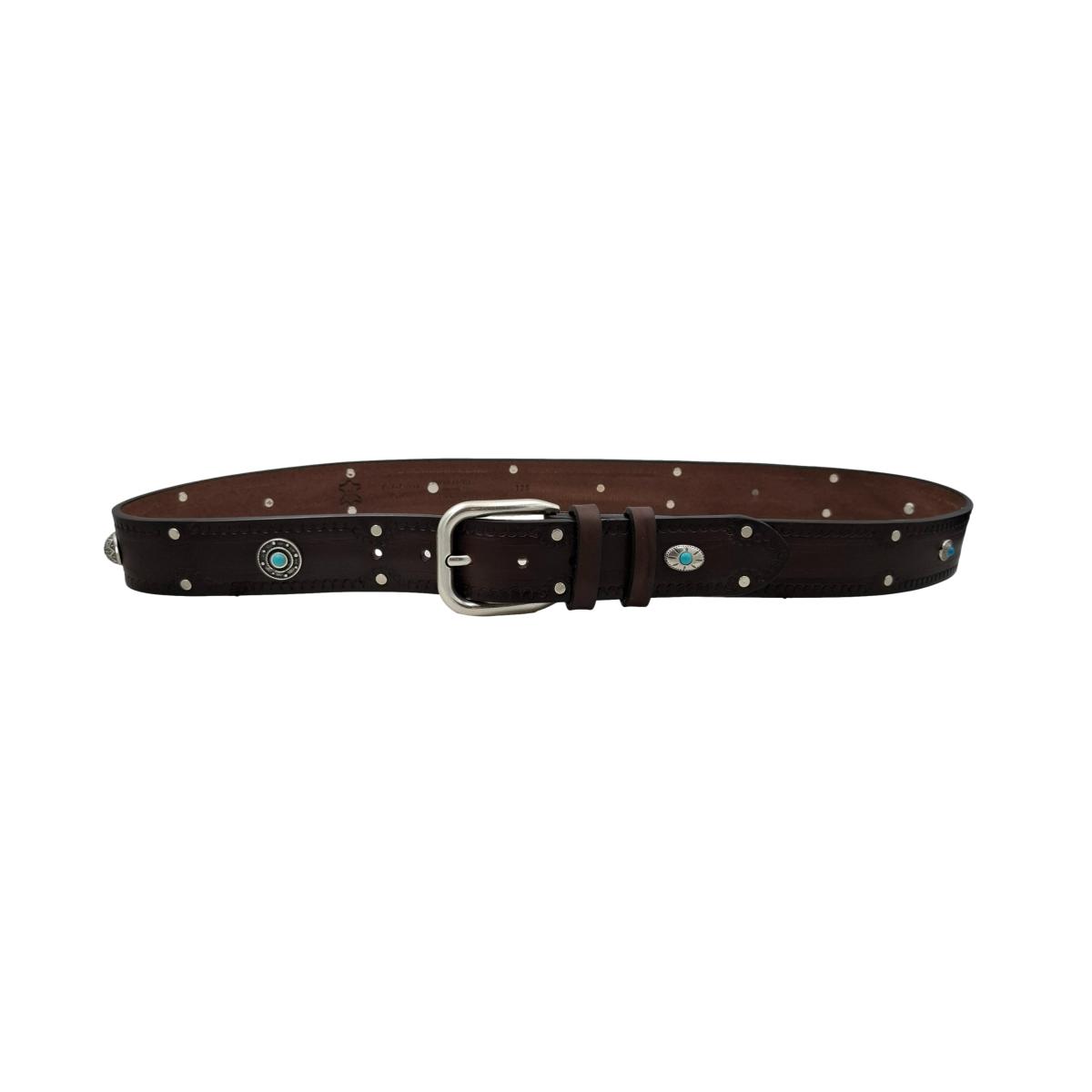 Bellagio - Cintura 4 cm in cuoio di toro con borchie argentate e pietre celesti - ESPERANTOBELTS
