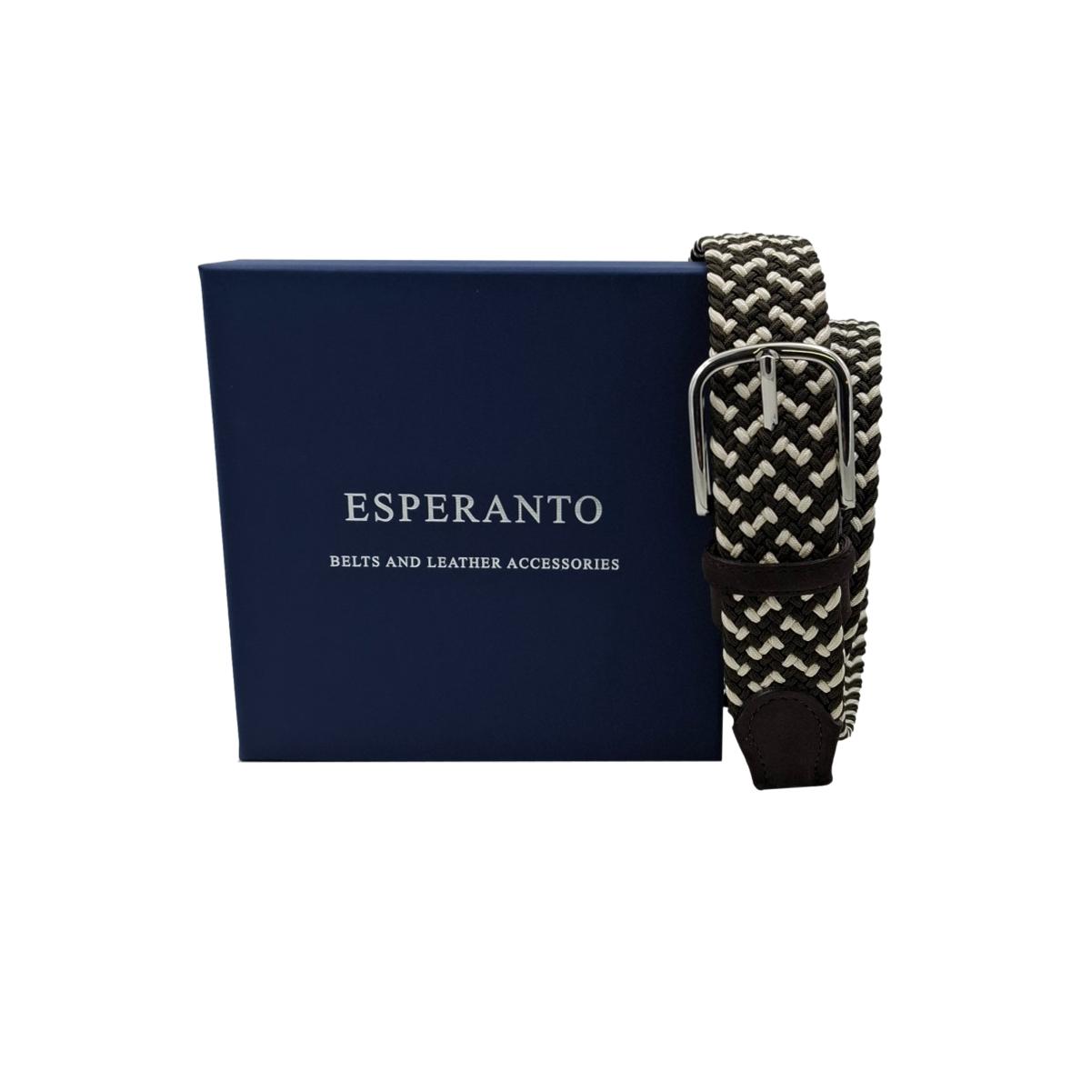 Cintura elasticizzata bicolore leggera 3,5 cm con finiture in pelle