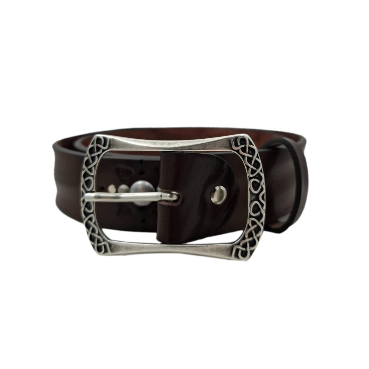 Marbles & Leather - Cintura 4 cm moro in vero cuoio con borchie sferiche e ricami - ESPERANTOBELTS