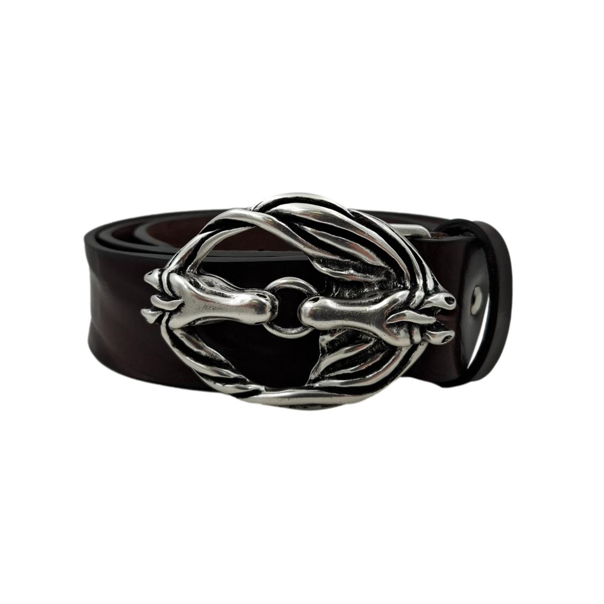 Circle of Horses - Cintura Testa di moro 4 cm in cuoio di toro con fibbia intera fantasia cavalli