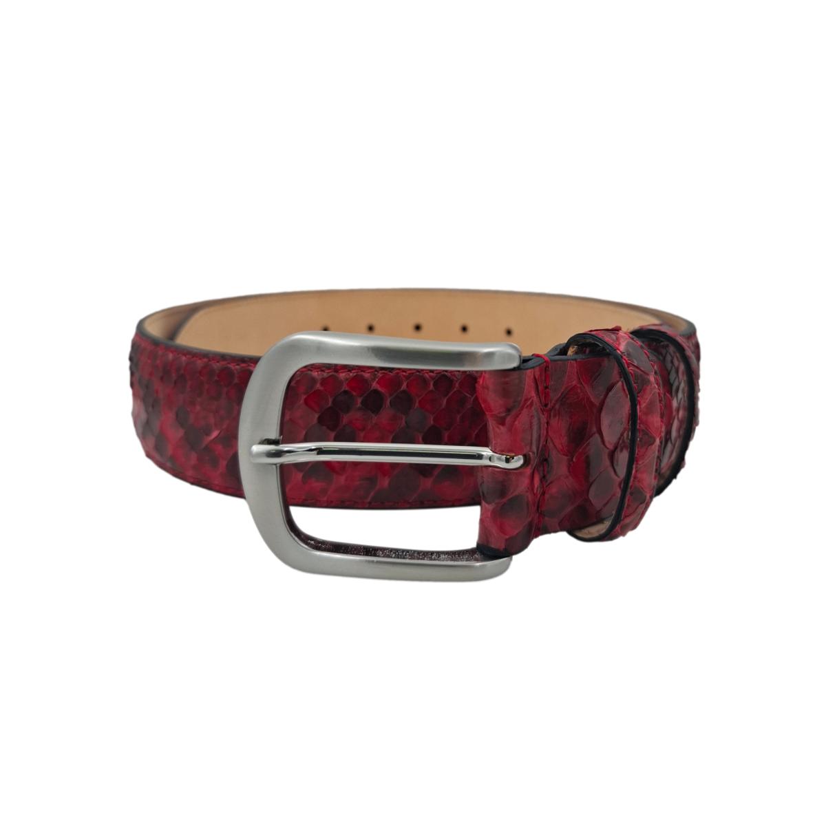 Cintura 4 cm in Vera Pelle di Pitone Rosso con fibbia anallergica