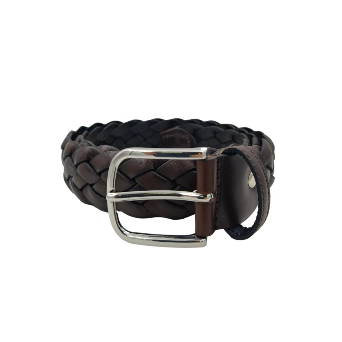 Cintura 3,5 cm Intrecciata in Vera Pelle — Fibbia Anallergica, Moro