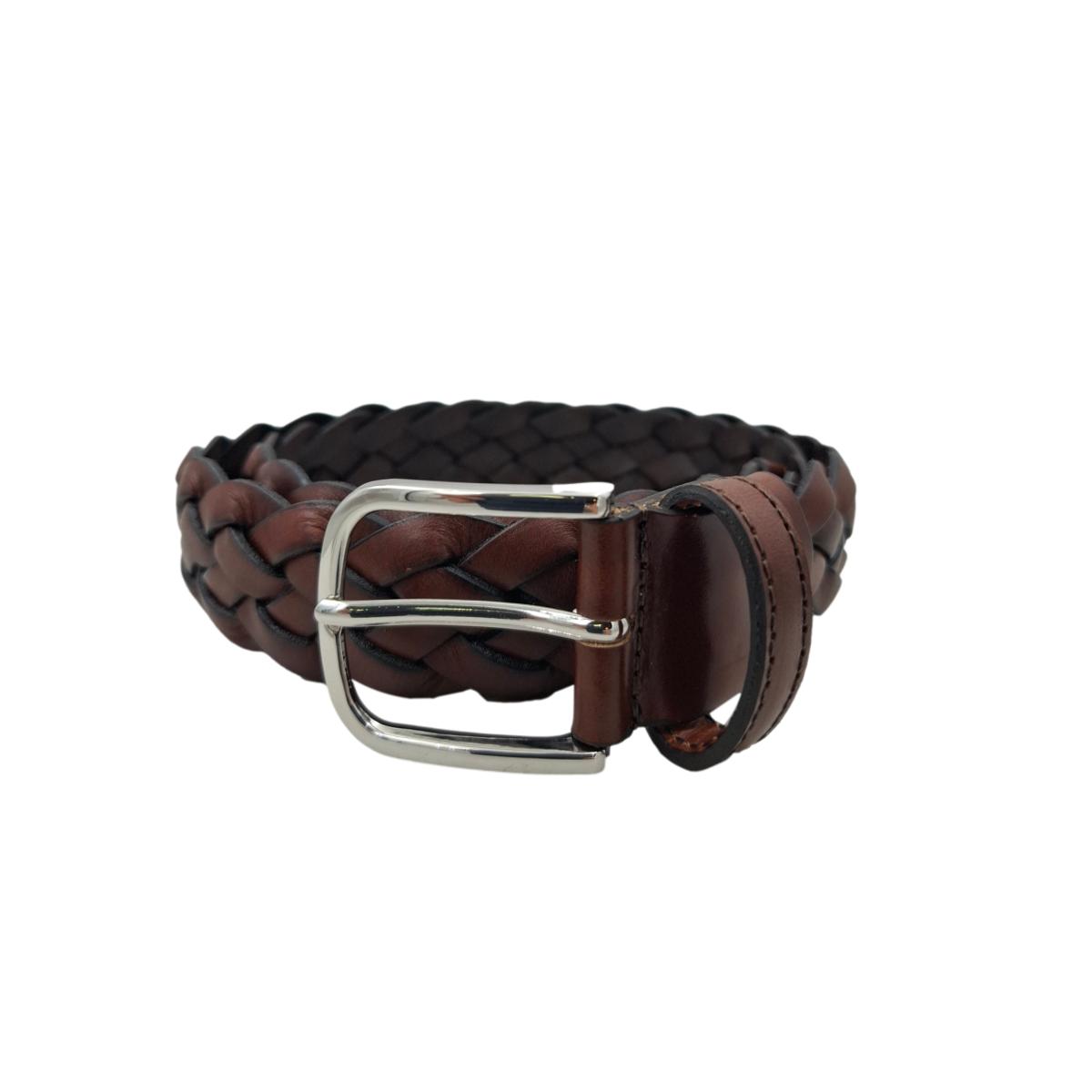 Cintura XXL 3,5 cm intrecciata in vera pelle con fibbia anallergica  - Marrone