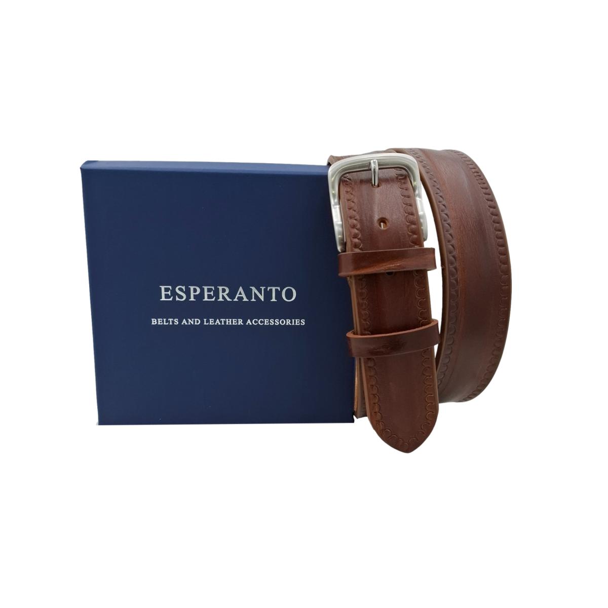 Texas - Cintura 4 cm in cuoio di toro con contorni lavorati a mano e fibbia satinata