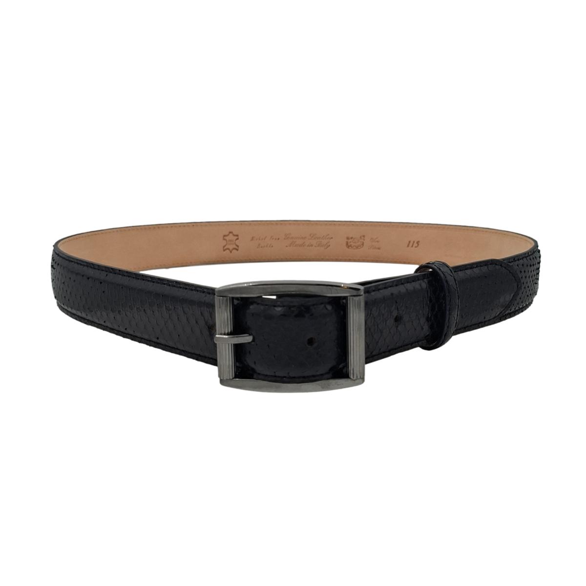 Gotham - Cintura Nera 3,5 cm in Pitone Lucido con fibbia Intera Satinata