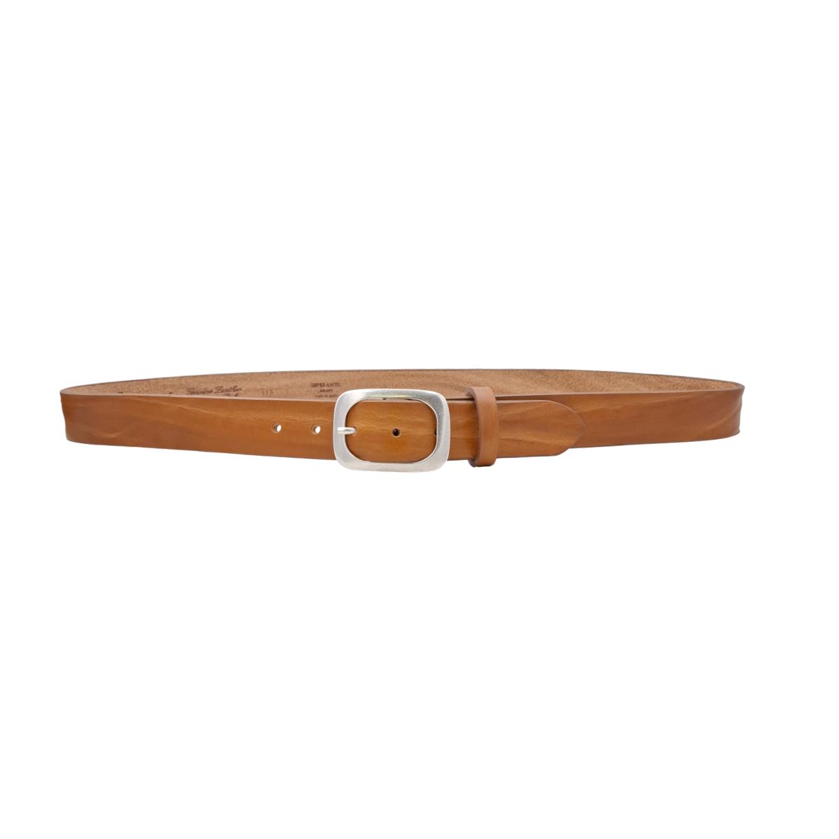 Cintura in Cuoio di Toro Design Casual con Fibbia intera Satinata (Altezze 3,5 cm e 4 cm)