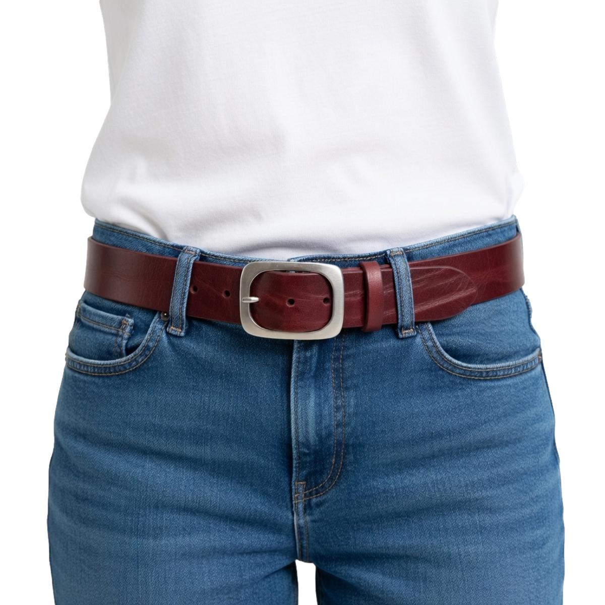 Cintura in Cuoio di Toro Design Casual con Fibbia intera Satinata (Altezze 3,5 cm e 4 cm)