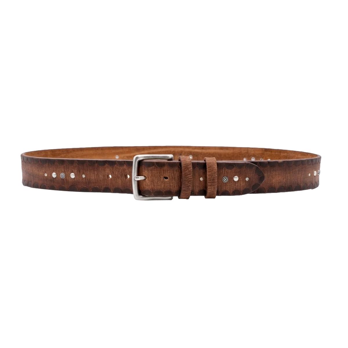 Bohémien Rustic - Cintura 4 cm in cuoio Cognac smerigliato,bordi a contrasto e borchie metalliche