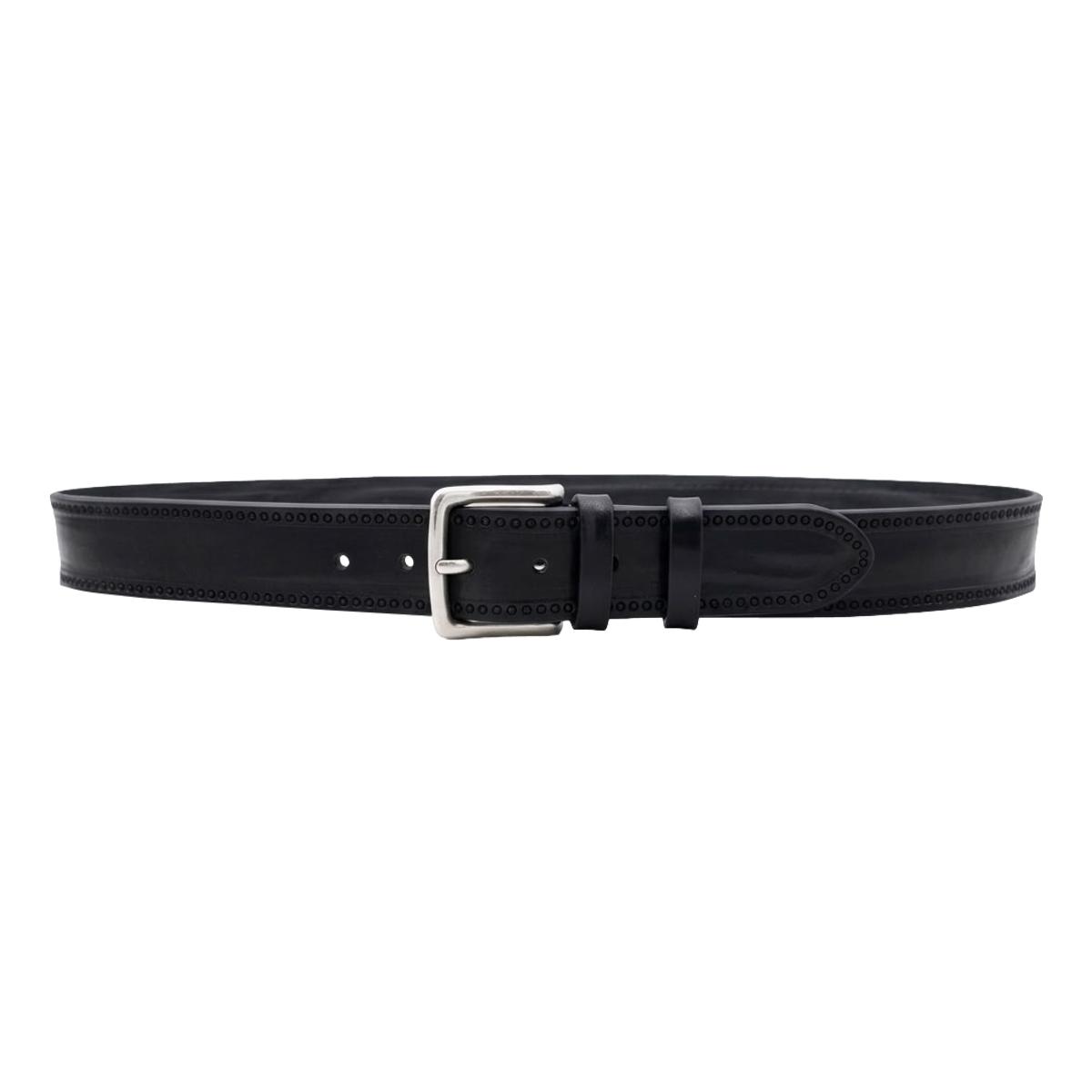 Cintura 4 cm in vero cuoio Nero ricamato e fibbia in vero ottone cucita a mano