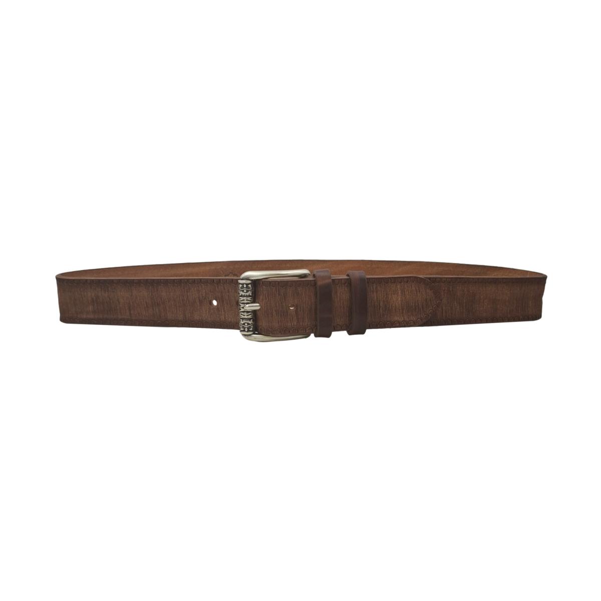 Rustic - Cintura 4 cm in cuoio di toro cognac smerigliato con fibbia a rullo lavorato