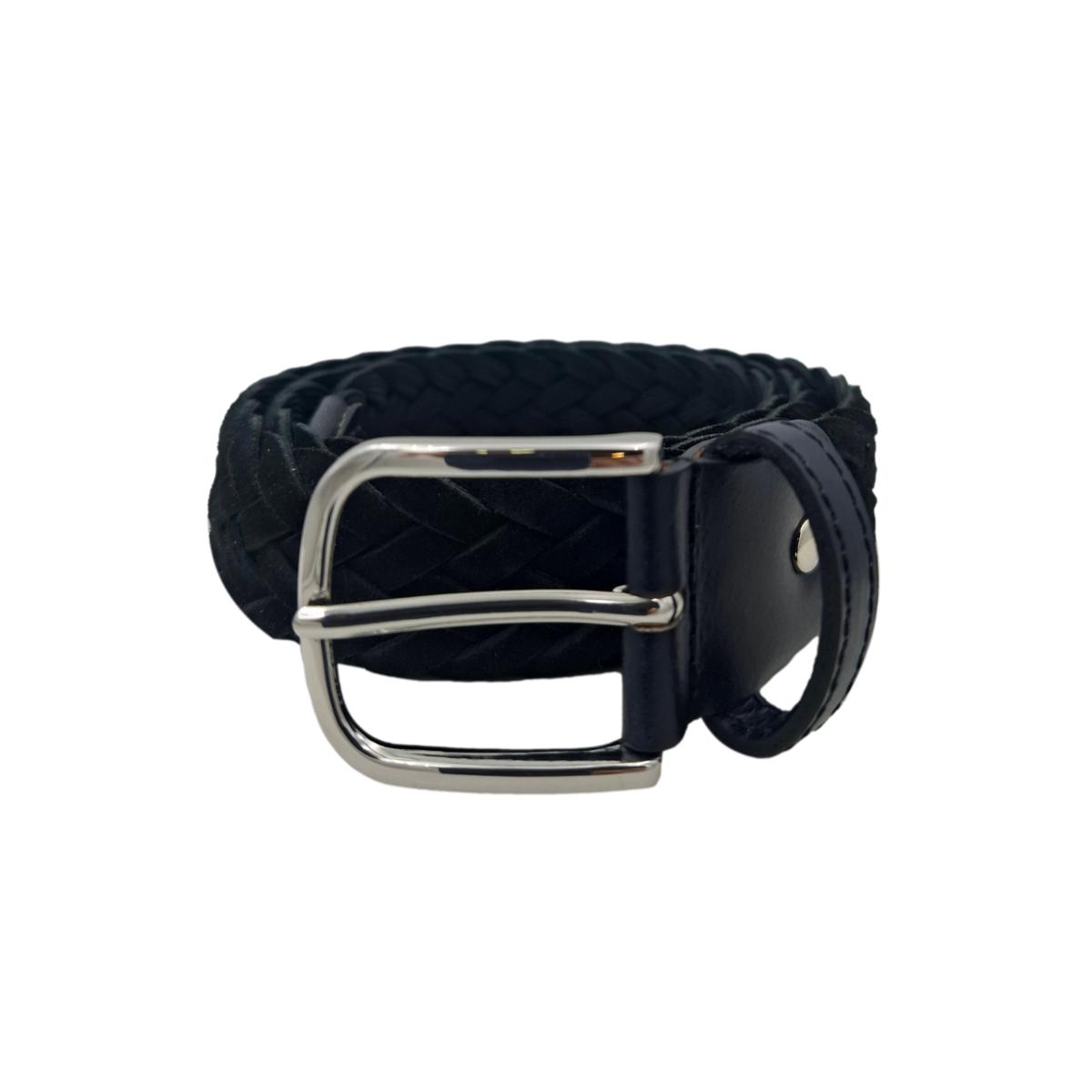 Cintura Intrecciata 3,5 cm in Pelle Scamosciata foderata in Cotone con fibbia anallergica - Nero