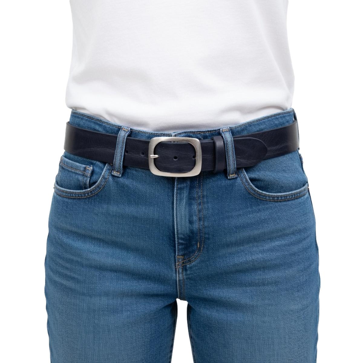 Cintura in Cuoio di Toro Design Casual con Fibbia intera Satinata (Altezze 3,5 cm e 4 cm)