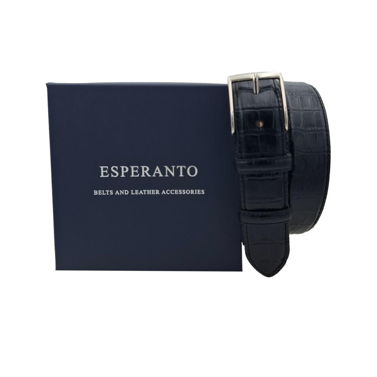 Cintura 3,5 cm Stampato Coda Coccodrillo con fodera in Pelle bovina - Nero