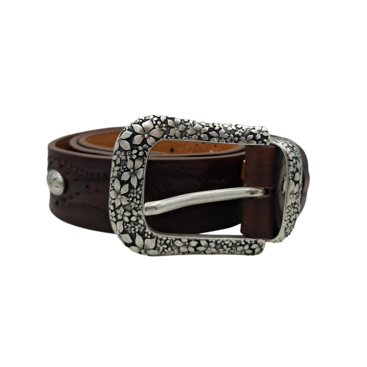 Pegaso - Cintura in cuoio 4 cm con borchie ,fantasie di cavalli , passante e fibbia metallici - ESPERANTOBELTS