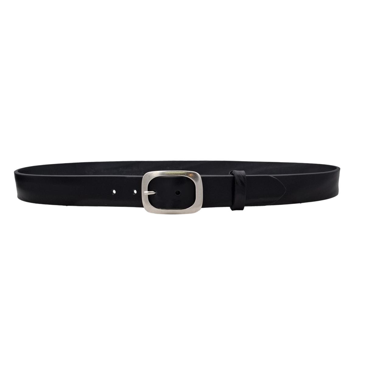 Cintura in Cuoio di Toro Design Casual con Fibbia intera Satinata (Altezze 3,5 cm e 4 cm)