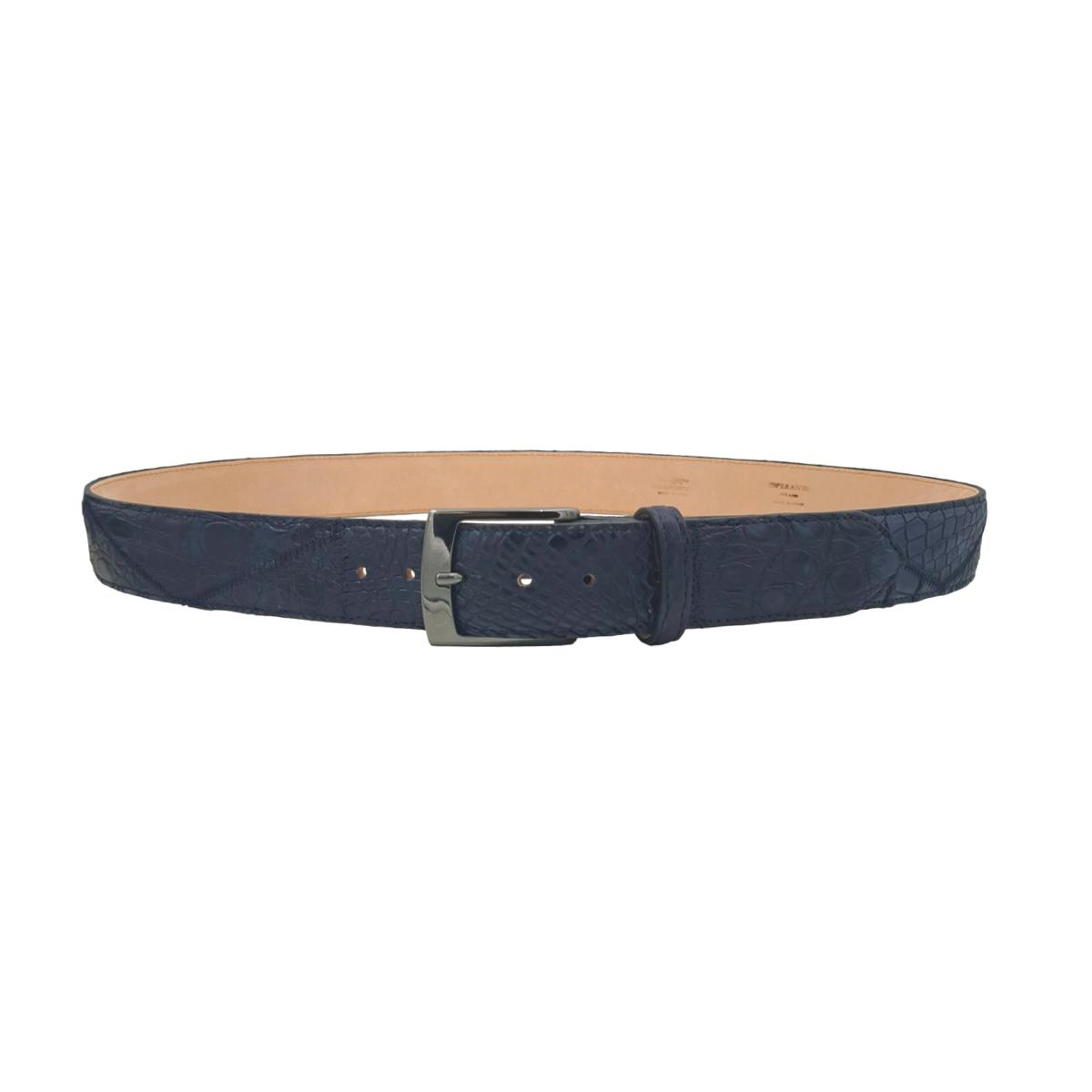 Cintura in Coccodrillo 4 cm Blu lavorazione a Piramidi