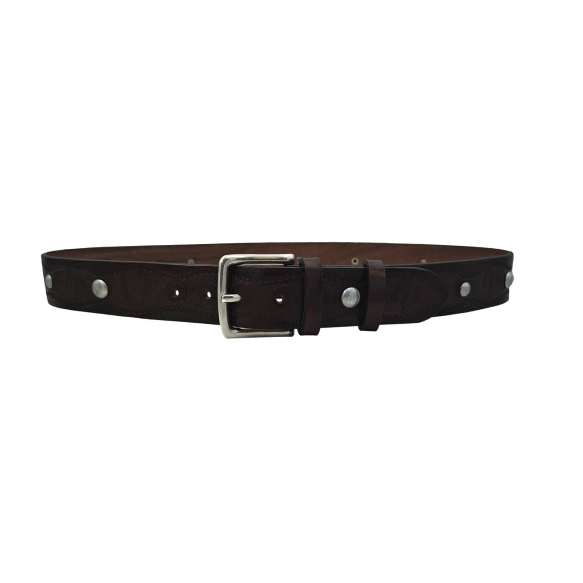 Horses & Hooves - Cintura in cuoio 4 cm con borchie metalliche e fantasie di cavalli e ferri di cavallo - ESPERANTOBELTS