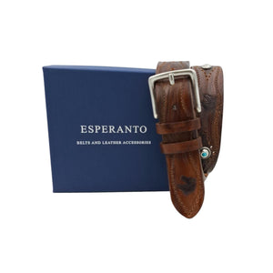 🔥 NOVITA' 🔥 Caramel Horses - Cintura 4 cm Caramello con fibbia in ottone, borchie e ricami di cavalli