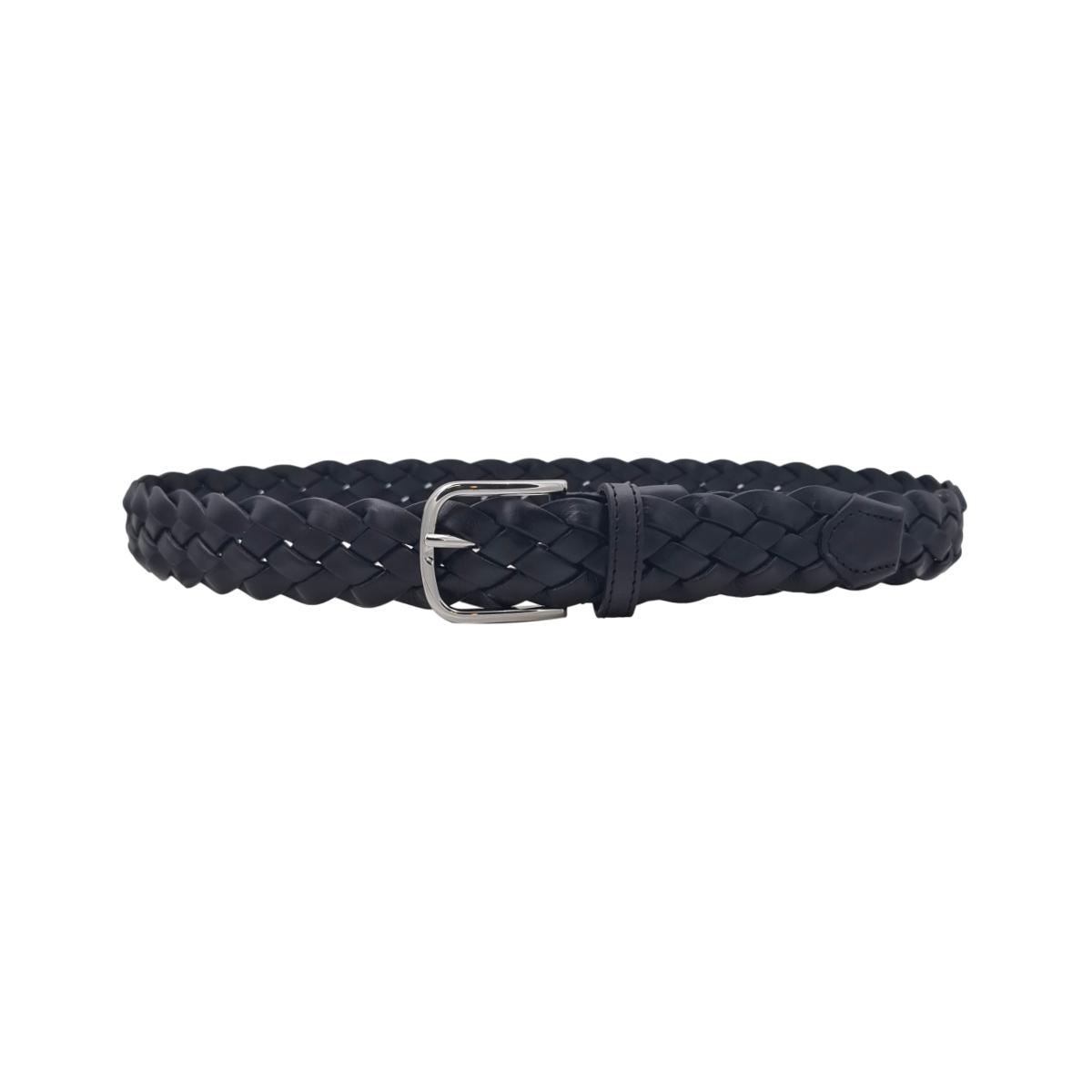 Cintura 3,5 cm intrecciata  in vera pelle con fibbia anallergica - Nero