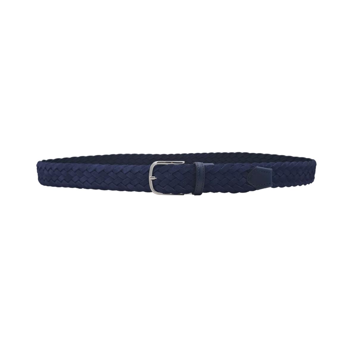 Cintura 3,5 cm intrecciata in pelle scamosciata foderata in cotone con fibbia anallergica - Blu