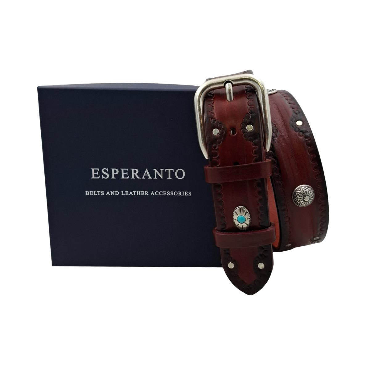 Bellagio - Cintura 4 cm in cuoio di toro con borchie argentate e pietre celesti - ESPERANTOBELTS