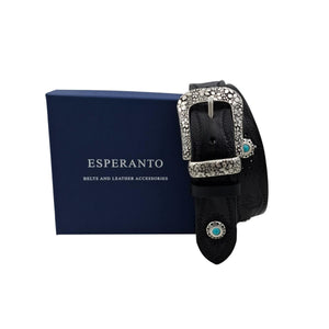 🔥 NOVITA' 🔥 Pegaso - Cintura in cuoio 4 cm con borchie ,fantasie di cavalli , passante e fibbia metallici