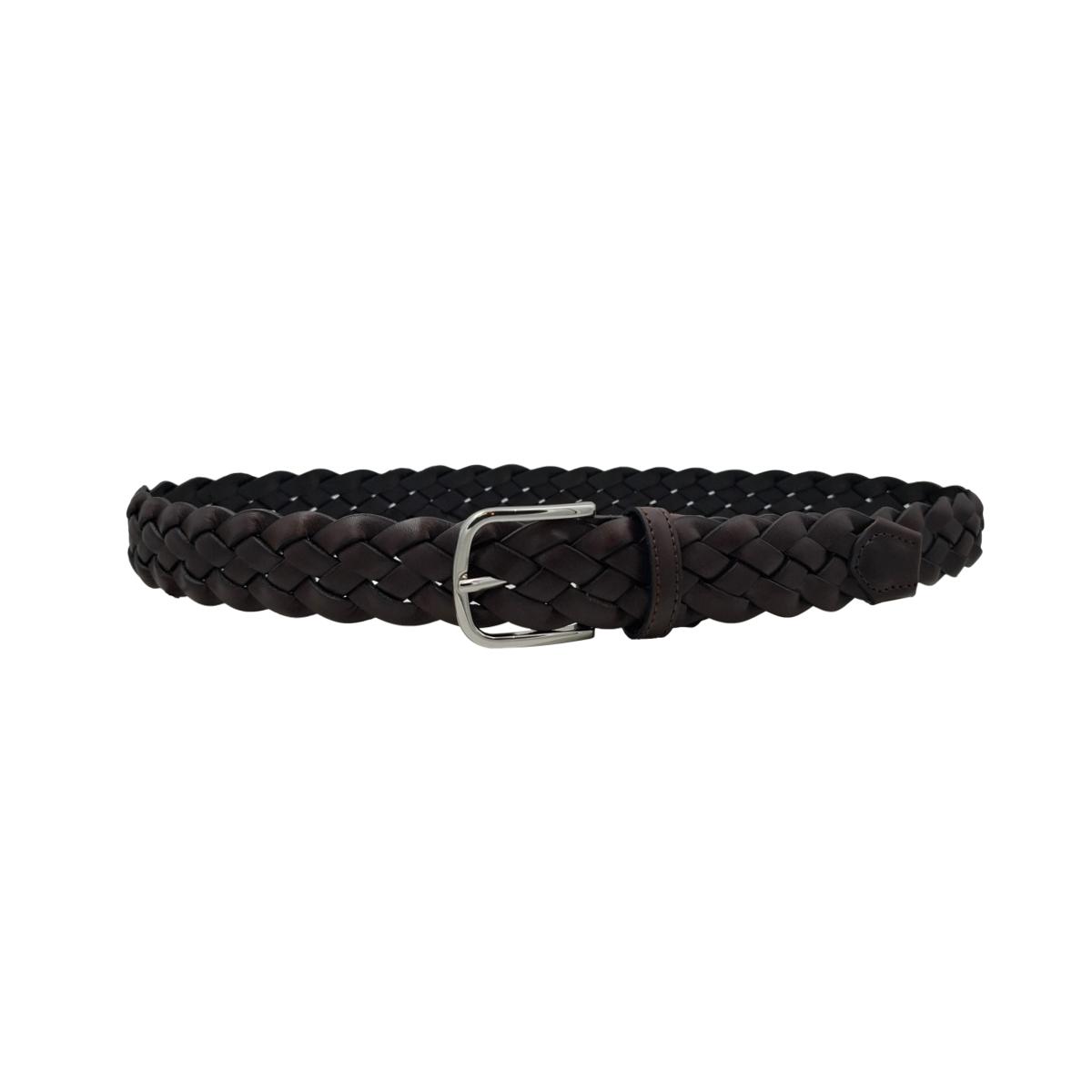 Cintura 3,5 cm Intrecciata in Vera Pelle — Fibbia Anallergica, Moro