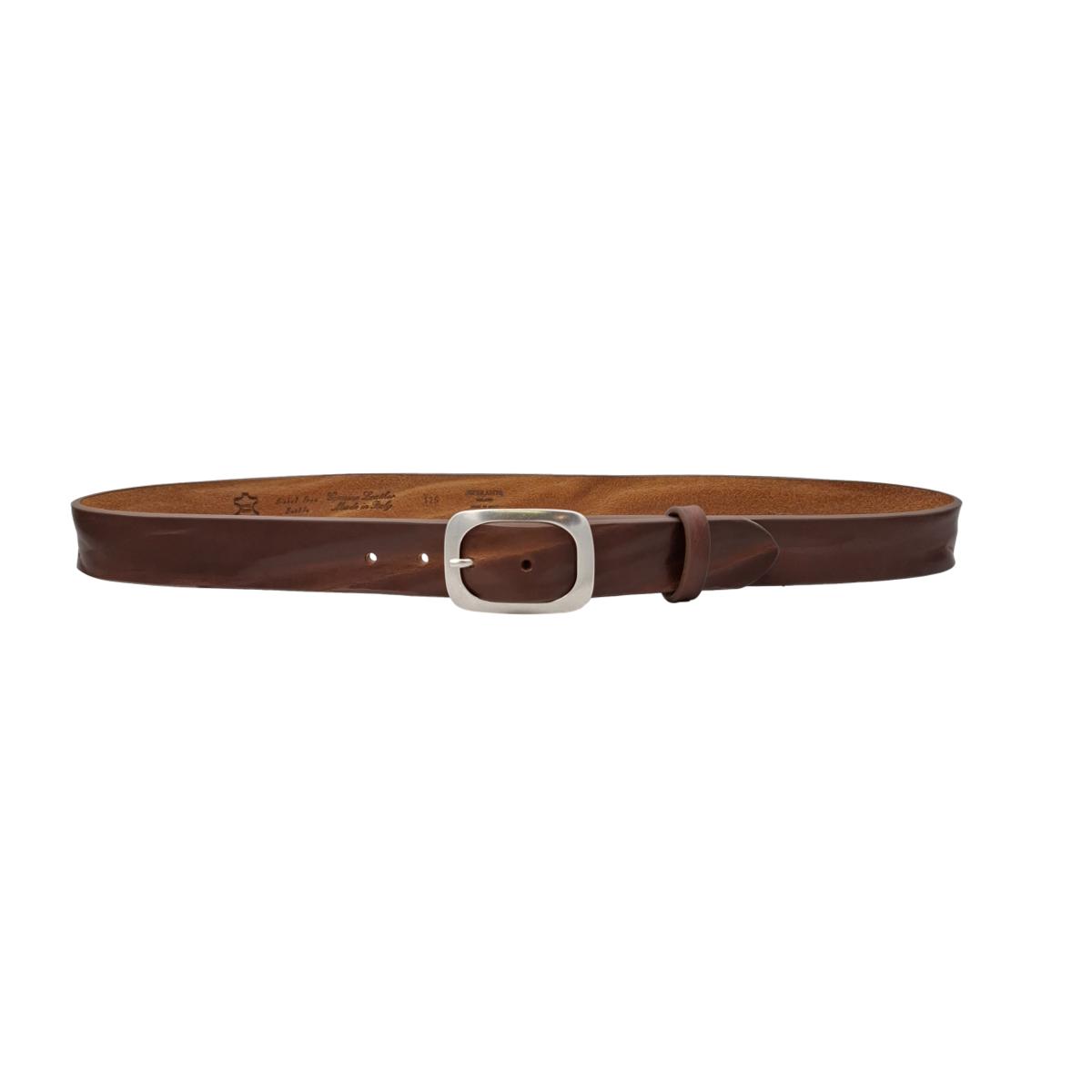 Cintura in Cuoio di Toro Design Casual con Fibbia intera Satinata (Altezze 3,5 cm e 4 cm)