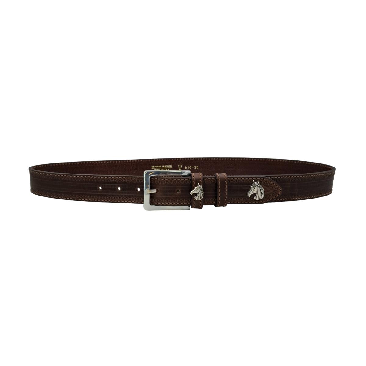 King's Horse - Cintura 3,5 cm in cuoio moro lavorato a mano con borchie a forma di  cavallo - ESPERANTOBELTS