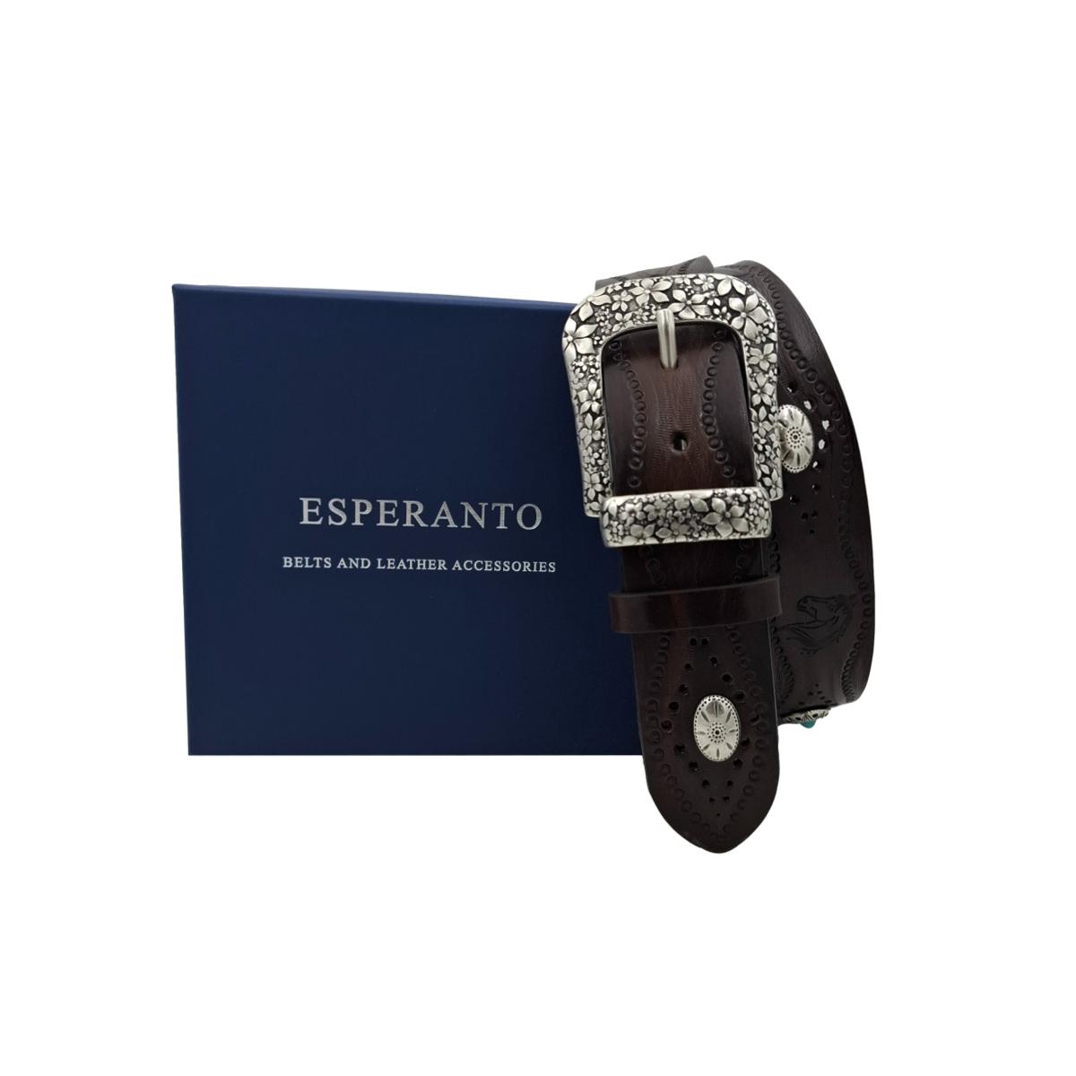 Pegaso - Cintura in cuoio 4 cm con borchie ,fantasie di cavalli , passante e fibbia metallici - ESPERANTOBELTS