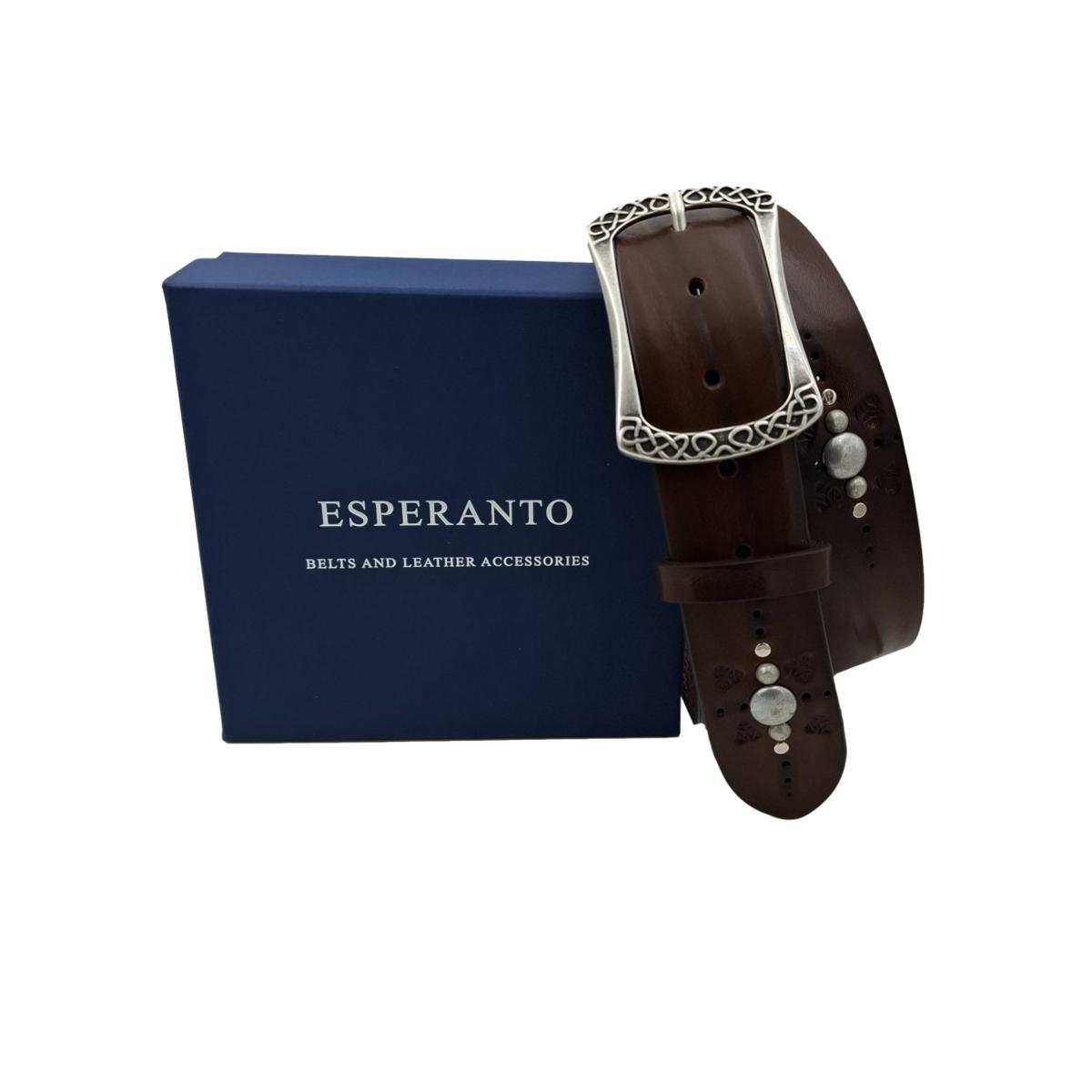 Marbles & Leather - Cintura 4 cm moro in vero cuoio con borchie sferiche e ricami - ESPERANTOBELTS
