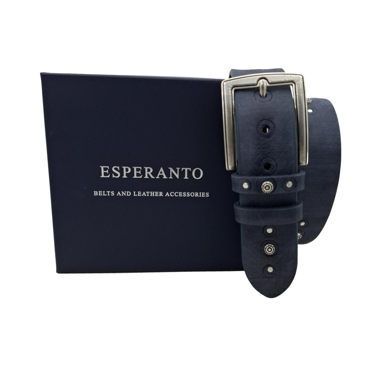 🔥NOVITA'🔥  Blue Washed Royal - Cintura in cuoio Blu Washed con borchie e fibbia lavorata - ESPERANTOBELTS