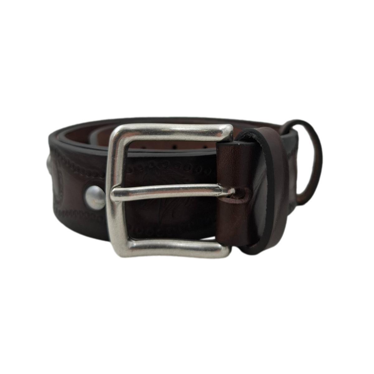 Horses & Hooves - Cintura in cuoio 4 cm con borchie metalliche e fantasie di cavalli e ferri di cavallo - ESPERANTOBELTS
