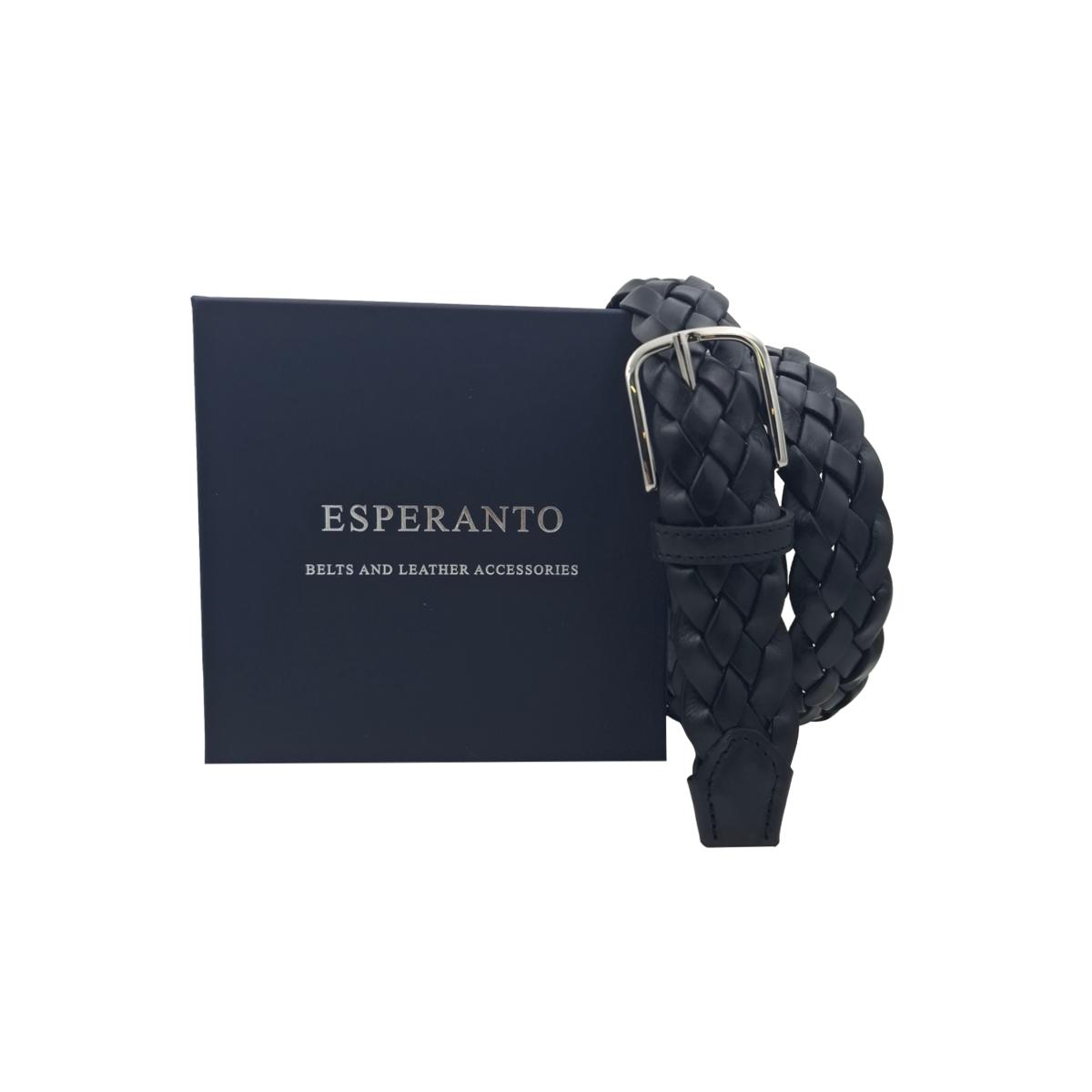 Cintura 3,5 cm intrecciata  in vera pelle con fibbia anallergica - Nero