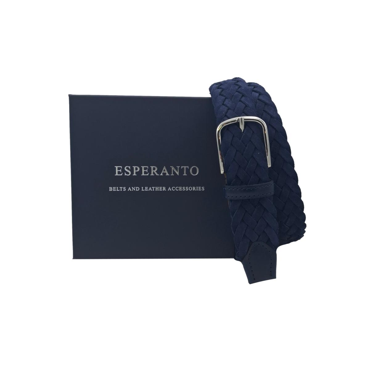 Cintura 3,5 cm intrecciata in pelle scamosciata foderata in cotone con fibbia anallergica - Blu