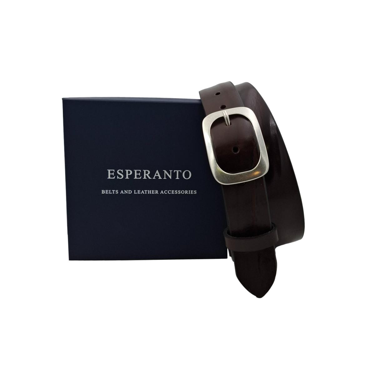 Cintura in Cuoio di Toro Design Casual con Fibbia intera Satinata (Altezze 3,5 cm e 4 cm)