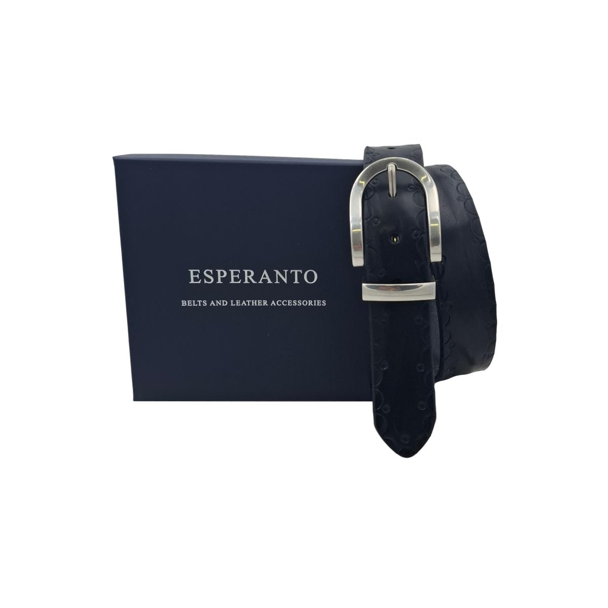 Cintura 3,5 cm in cuoio Nero con  fibbia e Passante metallico con fantasie tribali