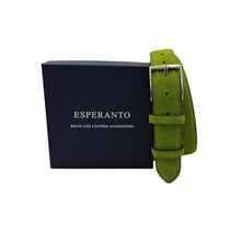 Carica l'immagine nel visualizzatore di Gallery, Cintura scamosciata 3,5 cm Verde Elettrico con fibbia argentata nichel free