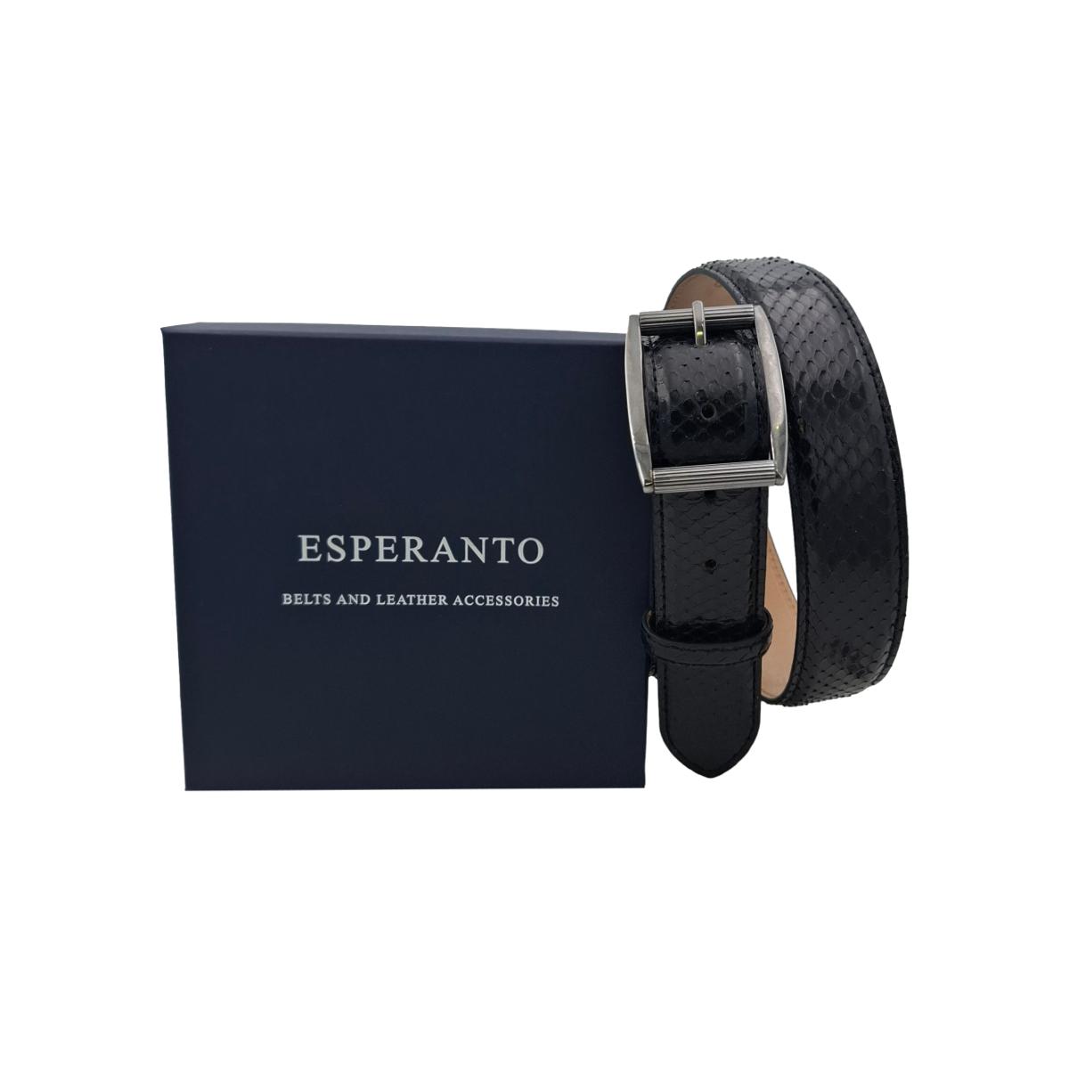 Gotham - Cintura Nera 3,5 cm in Pitone Lucido con fibbia Intera Satinata