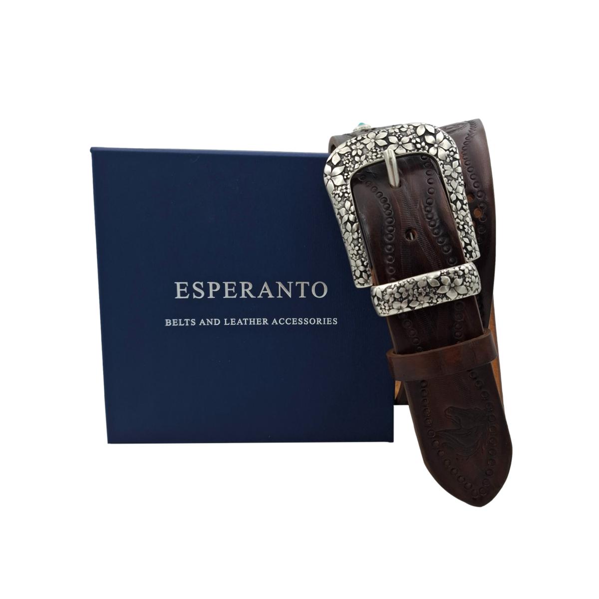 Pegaso - Cintura in cuoio 4 cm con borchie ,fantasie di cavalli , passante e fibbia metallici - ESPERANTOBELTS